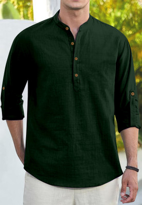 clothingveda Men Solid Straight Kurta(Green)
