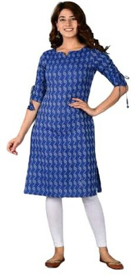 PINKCITY KURTIES Women Printed Straight Kurta(Dark Blue, White)