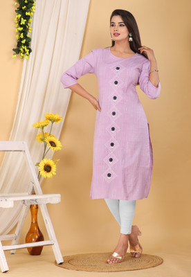Mehsoos Women Embroidered Straight Kurta(Purple)