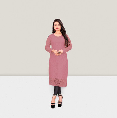 HOC's Women Self Design Straight Kurta(Brown)