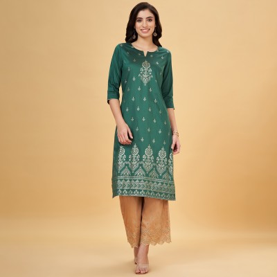 Rangmanch by Pantaloons Women Embellished Straight Kurta(Green)