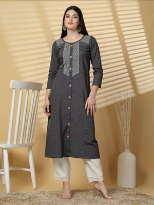 PP PRODUCTIONS Women Washed A-line Kurta(Grey)