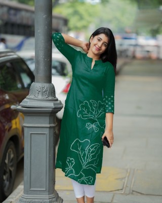 Rudra Fashion Mart Women Printed A-line Kurta(Green)