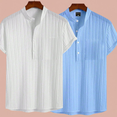 JenilEStore Men Self Design A-line Kurta(White, Light Blue)
