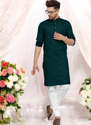 Krisha trend Men Solid Straight Kurta(Dark Green)