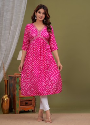 Laxmi Fab Tex Women Printed A-line Kurta(Pink)