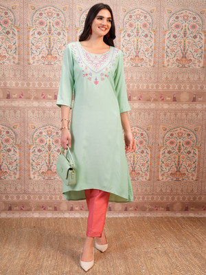 Vishudh Women Solid A-line Kurta(Light Green)