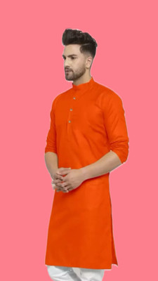 Anuj Fashion Men Solid A-line Kurta(Orange)