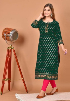 Faiseanta Women Printed Straight Kurta(Green)