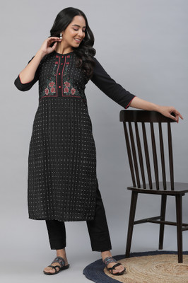Aurelia Women Printed Straight Kurta(Black)
