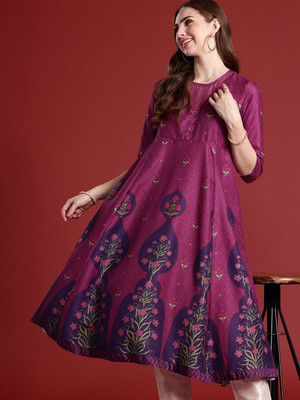 ANOUK Women Printed A-line Kurta(Purple)