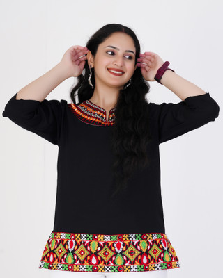 Ananya Fashion Women Embroidered Straight Kurta(Black)
