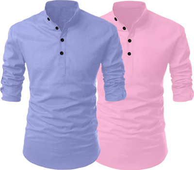 Fashion Marts Men Solid Straight Kurta(Pink, Purple)