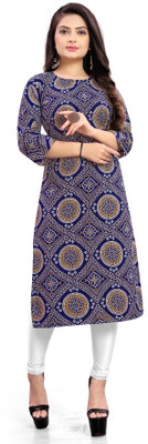 BR OUTF Women Printed A-line Kurta(Dark Blue)