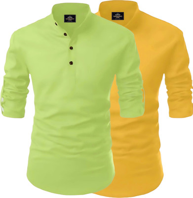Fashion Marts Men Solid Straight Kurta(Light Green, Multicolor)