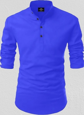 ETHNICSUTRA Men Solid Straight Kurta(Dark Blue)