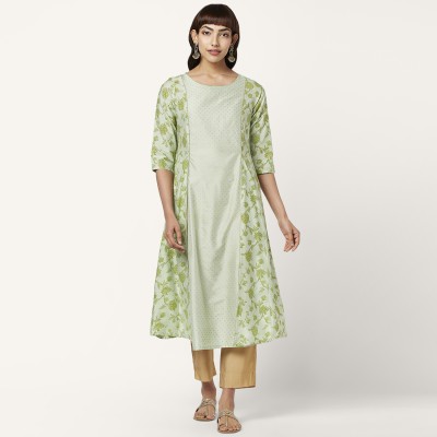 Rangmanch by Pantaloons Women Floral Print Flared Kurta(Green)