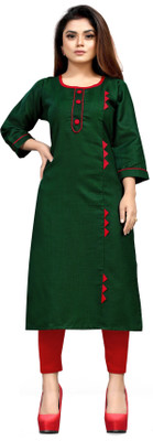 Maaa Meladi CreationS Women Applique Straight Kurta(Green, Red)