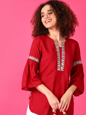 V-MART Women Printed A-line Kurta(Maroon)