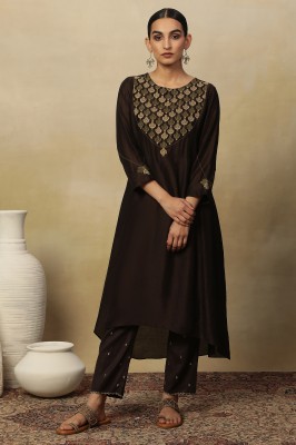 W Women Solid A-line Kurta(Black)