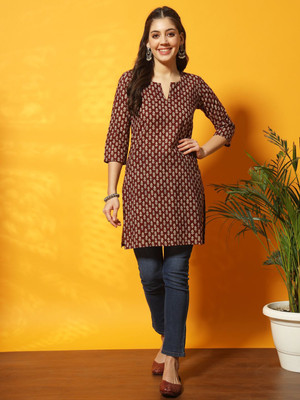 MEERANSHI LIVING Women Printed Straight Kurta(Brown)