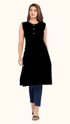 Adgood fashion Women Solid Straight Kurta(Black)