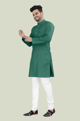 ART CURTAIN Men Embroidered Straight Kurta(Green)
