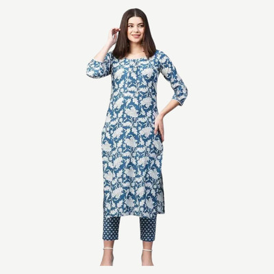 HouseOfCommon Women Embroidered Straight Kurta(Blue)