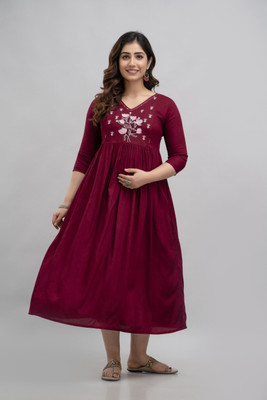RANGRAIL Women Embroidered Anarkali Kurta(Maroon)