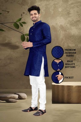 Mysia Men Woven Design Straight Kurta(Blue)