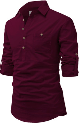 UNIFAV Men Solid Straight Kurta(Maroon)