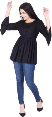 Silcoba Women Solid Flared Kurta(Black)