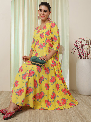 Gulmohar Jaipur Women Printed Flared Kurta(Yellow)