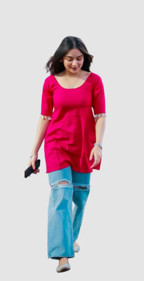 Nandaniexport Women Solid Straight Kurta(Pink)