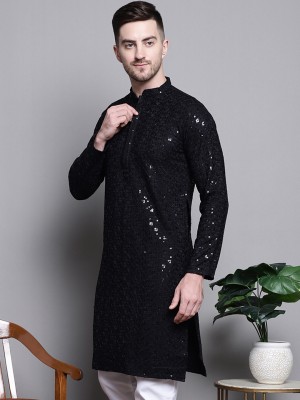 Jompers Men Embellished Straight Kurta(Black)