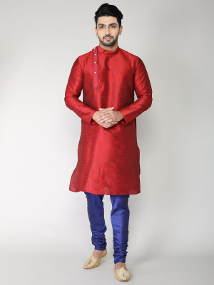 BBS CREATION Men Solid Straight Kurta(Maroon)