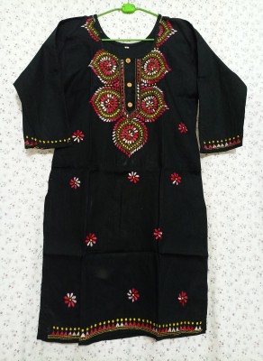 Kc trends Women Embroidered A-line Kurta(Black)