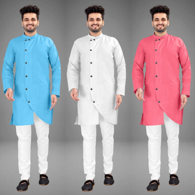 DIAMOND CLUSTER Men Self Design Trail Cut Kurta(Multicolor)
