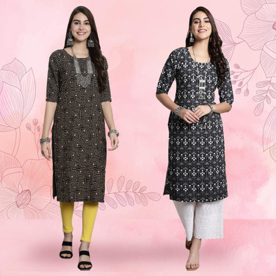 EthnicBasket Women Printed A-line Kurta(Black)