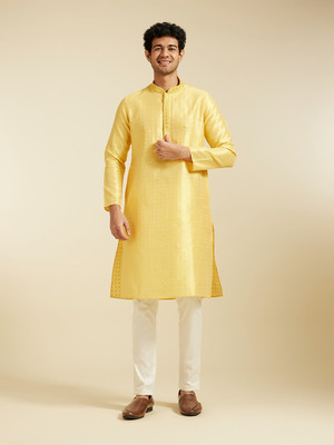 DIWAS by Manyavar Men Self Design Straight Kurta(Yellow)