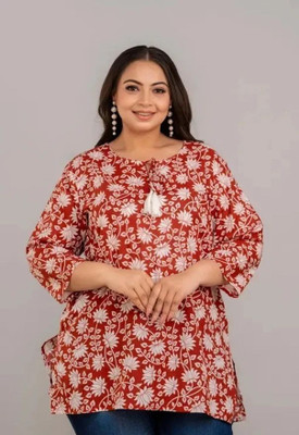 Tanvi enterprises Women Floral Print Straight Kurta(Red)