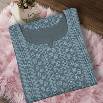Umoly Women Chikan Embroidery Straight Kurta(Grey)
