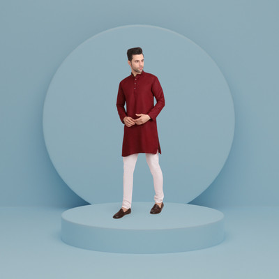 BISWAS Men Solid Straight Kurta(Maroon)