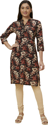 Globus Women Printed Straight Kurta(Black, Beige, Maroon)