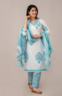 Jaipur Skirt Women Printed A-line Kurta(Light Blue, White)