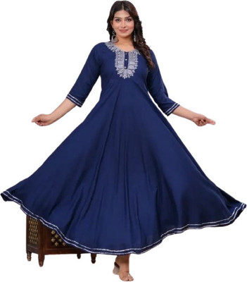 Luv Kush Fashion Women Printed Anarkali Kurta(Blue)