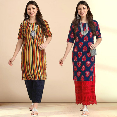 EthnicBasket Women Printed Straight Kurta(Multicolor)