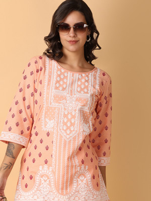 V-MART Women Printed A-line Kurta(Pink)