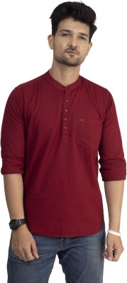 D Finish Men Solid Straight Kurta(Maroon)