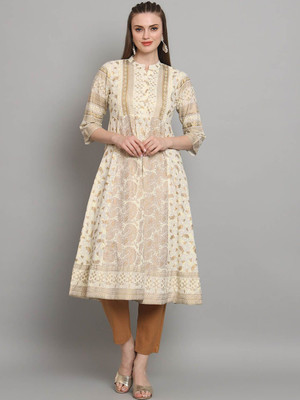 all about you Women Printed A-line Kurta(White)